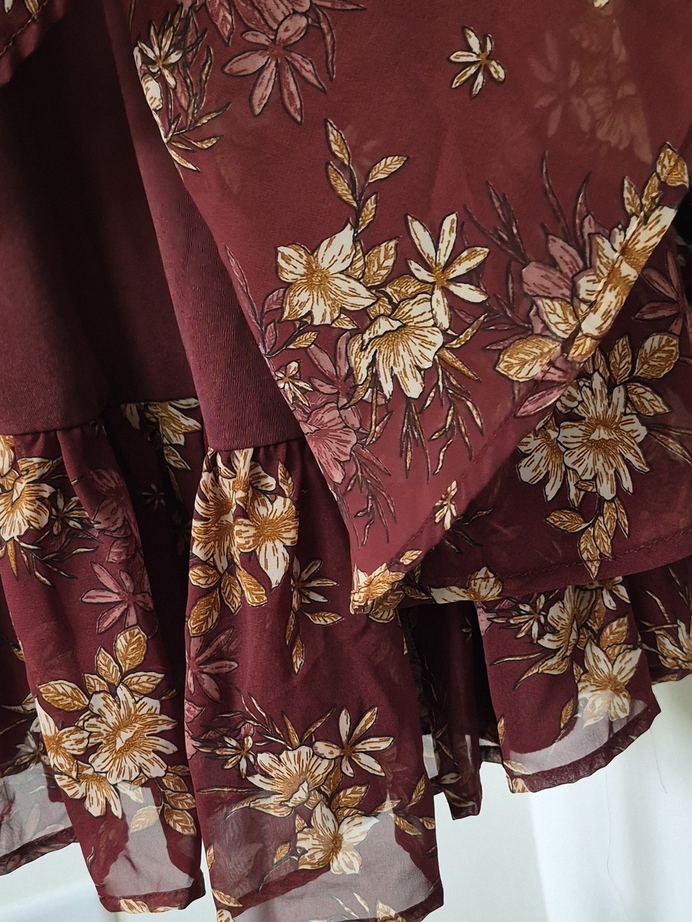 Japna Burgundy Floral Tie-Waist Long-Sleeve Dress Size XL - Picture 8 of 10